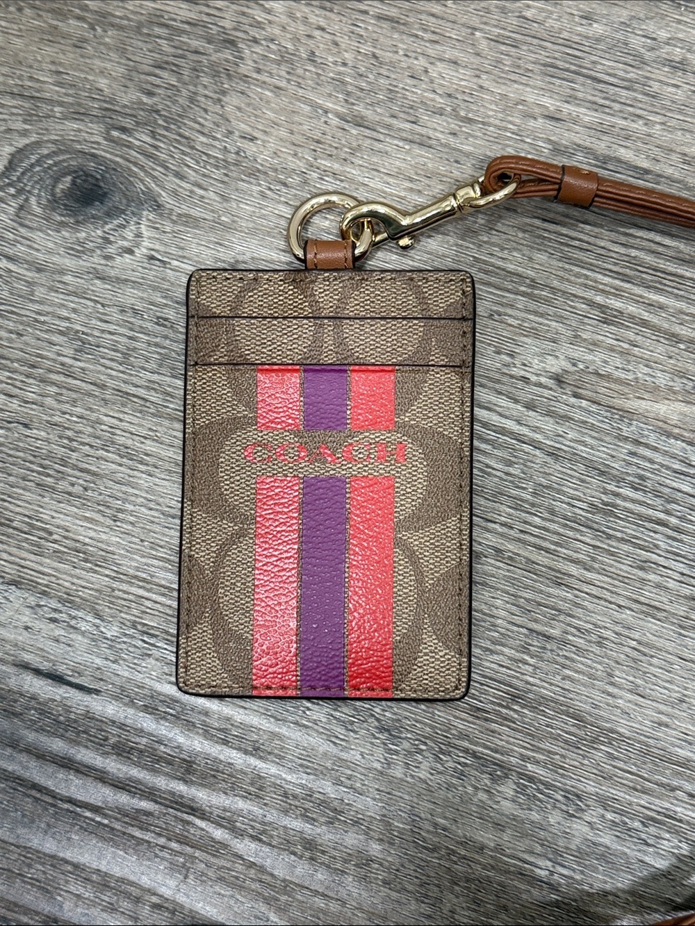 NWT COACH Signature Varsity Stripe Lanyard ID Holder